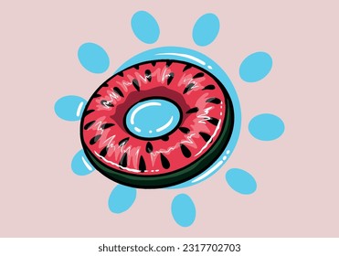 Watermelon pool swimming ring. Ring for swimming. Flat cartoon style. float rubber ring for children and adults. Watermelon swim ring icon.