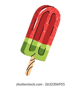 Ilustração plana de melancia Popsicle no fundo branco. Design minimalista de sorvete para adesivos, logotipos, gráficos de verão, embalagens de alimentos e projetos de arte digital