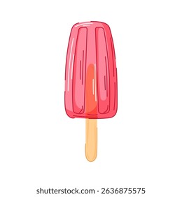 Watermelon popsicle ice cream on wooden stick in cartoon style isolated on white background. Ideal for summer theme, cafe design.