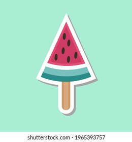 Watermelon Popsicle Icon. Cute Summer Fruit Food Sticker. Watermelon Slice Stick Illustration.