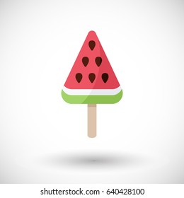 Watermelon popsicle icon, Flat design of fruit ice cream with round shadow, vector illustration