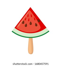 Watermelon popsicle icon in flat style isolated on white background. Cute summer ice cream. Vector illustration.