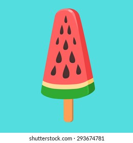 Watermelon popsicle illustration, ice cream pop flat icon style. 