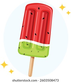 Watermelon Popsicle made from Kiwi, Coconut Cream and Watermelon. Frozen Fruit Ice Pop Illustration