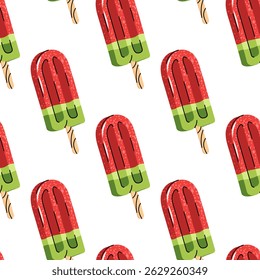 Padrão sem emenda de picolé de melancia em design plano. Fundo de verão para impressões têxteis papel de parede Decoração de festa e projetos de marca de sorvete