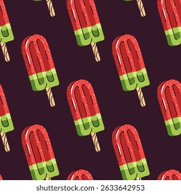 Watermelon Popsicle Seamless Pattern in Flat Design. Summer Backgrounds for Textile Prints Wallpaper Party Decor and Ice Cream Branding Projects