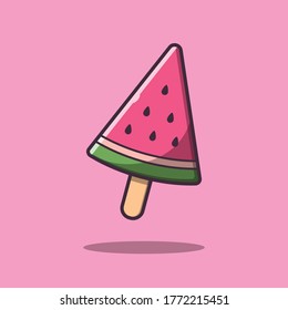 Watermelon popsicle vector icon illustration. Frozen food for summer treats, holiday, beach, dessert, and snack. Vector flat style cartoon illustration.
