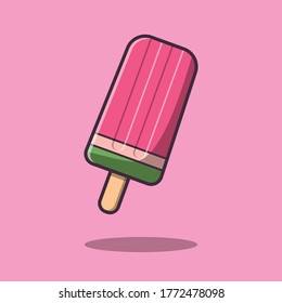 Watermelon popsicle vector icon illustration. Frozen food for summer treats, holiday, beach, dessert, and snack. Vector flat style cartoon illustration.