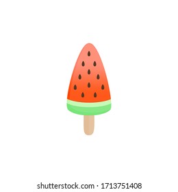 Watermelon popsicle vector illustration. Ice lolly with fruit flavor on stick. Summer sweet frozen dessert. Isolated.