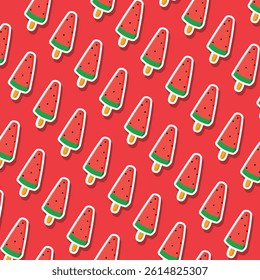 watermelon popsicle vector seamless pattern in red background,. 