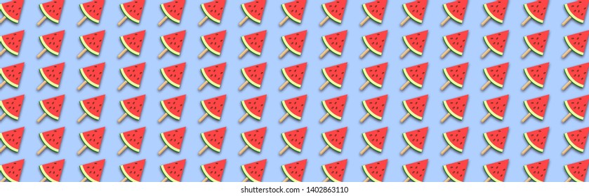 Watermelon popsicles. Watermelon slices on blue background. Vector illustration 