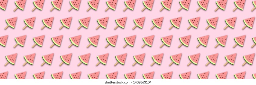 Watermelon popsicles. Watermelon slices on pink background. Vector illustration 