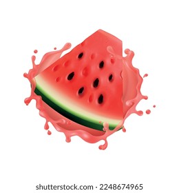 Composición realista de sandía con imagen de fruto jugoso aislado en ilustración vectorial de fondo en blanco
