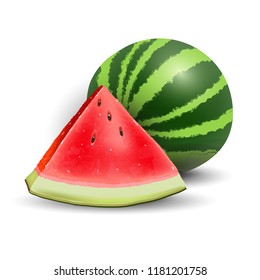Watermelon realistic icon illustration, vector