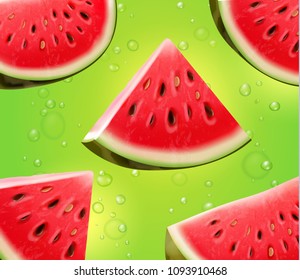 Watermelon realistic on green background vector