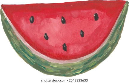 a watermelon with a red face is painted with a green border.