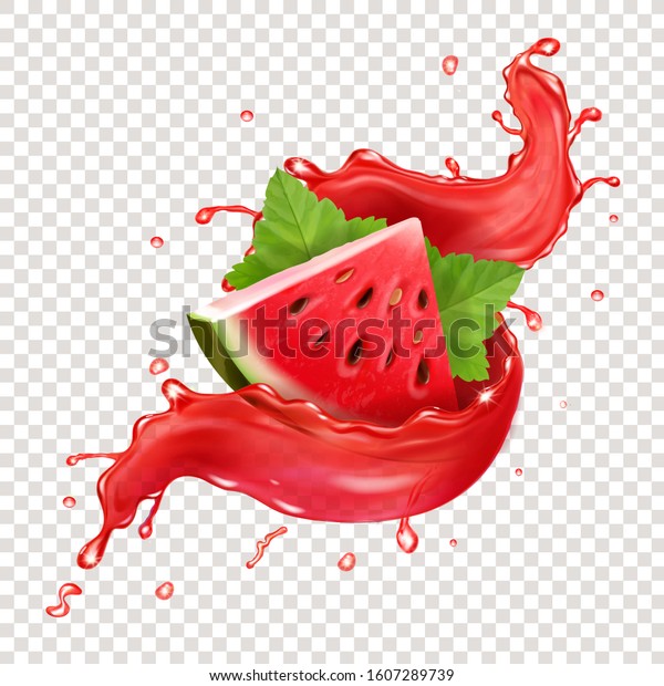 Watermelon in red fresh juice splash realistic\
illustration icon