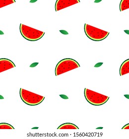 
watermelon red fruit pattern design and smooth green leaves. against a white background. Modern Fruit Wallpaper. ready to print on fabric.