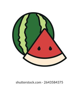 Watermelon in red, green, and tones presents a vibrant and mouthwatering fruit icon.