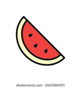 Melancia em vermelho, verde e tons apresenta um ícone de fruta vibrante e com água na boca.
