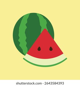 Melancia em vermelho, verde e tons apresenta um ícone de fruta vibrante e com água na boca.
