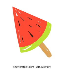 Helado de trozo rojo de sandía en una ilustración vectorial de palo. Juego de íconos coloridos de postre congelado. Sobre fondo blanco.