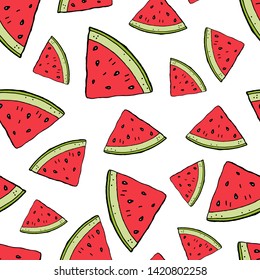 Watermelon red slice on a white background vector seamless pattern.