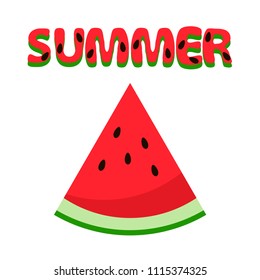 Watermelon red slice summer isolated icon design positive funny flat vector illustration on white background