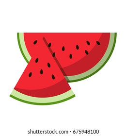 Watermelon red slice summer isolated icon design positive funny flat vector illustration on white background