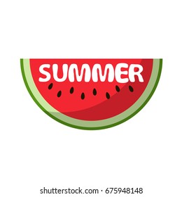 Watermelon red slice summer isolated icon design positive funny flat vector illustration on white background