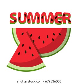 Watermelon red slice summer isolated icon design positive funny flat vector illustration on white background