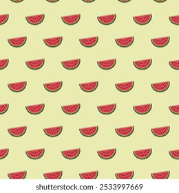 watermelon repeated pattern design, vector seamless watermelon slice pattern