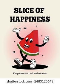 Watermelon retro cartoon character. Vector Illustration