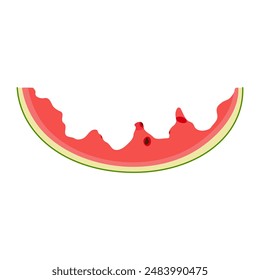 Watermelon rind. Bitten watermelon slice with green rind, red flesh and black seeds. Hand drawn Trendy flat style isolated. Organic waste. Summer fruit for menu logos postcard. Vector illustration