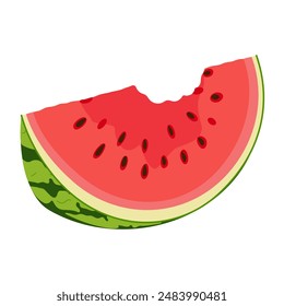 Watermelon rind. Bitten watermelon slice with green rind, red flesh and black seeds. Hand drawn Trendy flat style isolated. Organic waste. Summer fruit for menu logos postcard. Vector illustration