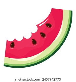 Watermelon rind organic waste food trash sorting and recycling vector flat illustration. Natural tropical fruit summer sweet dessert bite red pulp with green striped peel and seeds side view