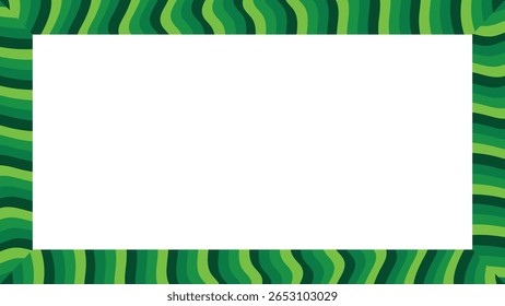 Watermelon rind striped frame border vector with abstract green pattern on transparent background