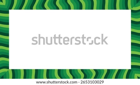 Watermelon rind striped frame border vector with abstract green pattern on transparent background