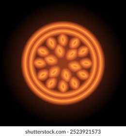 Melancia fatia redonda simples ícone vetor. Design plano. Néon laranja no fundo preto.ai