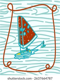 Watermelon Sailboat on the Sea