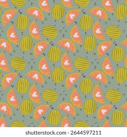 Watermelon seamless background, fun green summer pattern for wallpaper, background, textile, eps file