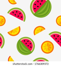 El fondo de la sandía es transparente y las rodajas son naranjas. Un hermoso y brillante patrón de fruta