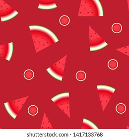 Watermelon seamless big an small triangle cut and red background - vector