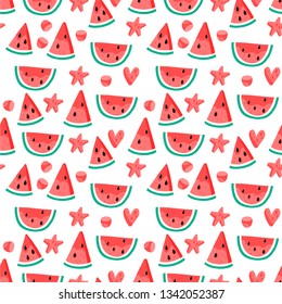 Watermelon seamless colorful bright pattern, on white background