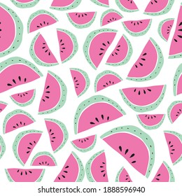 Watermelon seamless pattern. Abstract style. Repeat pattern. Tropical fruit. Flat vector illustration