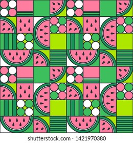 Watermelon seamless pattern. Abstract summer fruit background. Vector illustration.