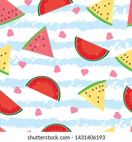 Watermelon Seamless Pattern Background, colourful summer bright tropical fruit. Vector illustration