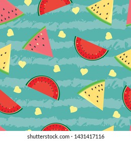 Watermelon Seamless Pattern Background, colourful summer bright tropical fruit. Vector illustration