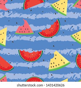 Watermelon Seamless Pattern Background, colourful summer bright tropical fruit. Vector illustration