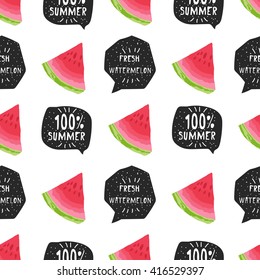 Watermelon seamless pattern with banners hand drawn